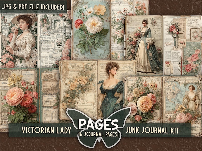 Rustic Victorian Printable Journal Lady Pictures Digital Floral ...