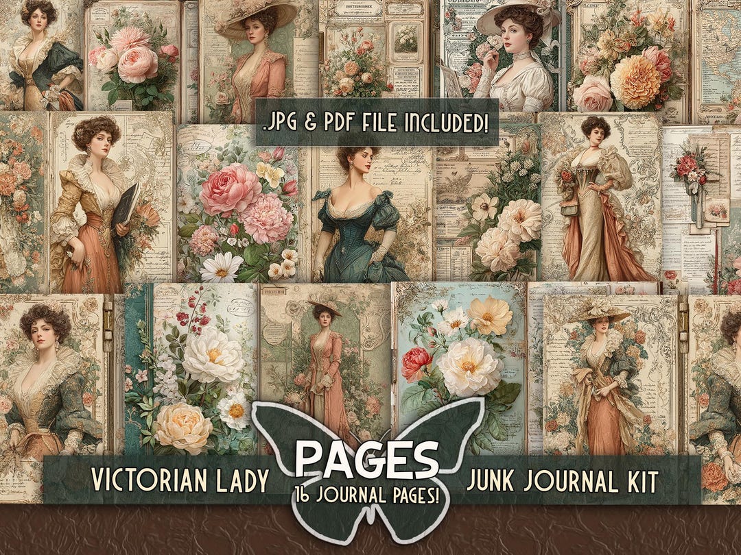 Rustic Victorian Printable Journal Lady Pictures Digital Floral ...