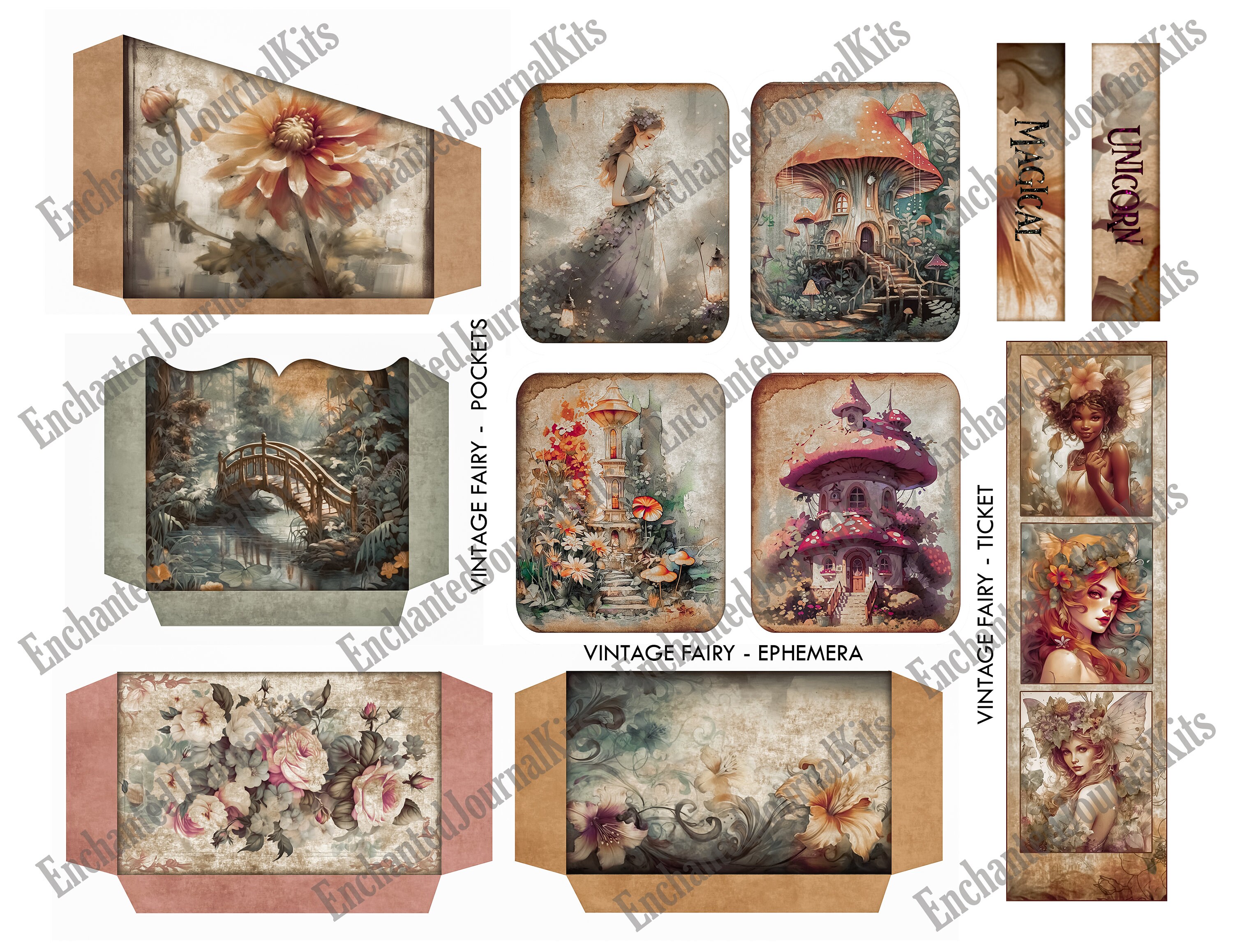 Vintage Junk Journal Ephemera Kit Digital Download Magical Fairy ...