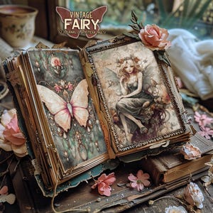 journal féerique vintage, fée esthétique, lot de fées magiques, dragon enchanté, conte de fées fantastique, champignons, kit de journal enchanté