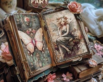 Vintage fairy junk journal, Aesthetic fairy, Magical Fairies bundle, Enchanted dragon, Fantasy fairytale, Mushrooms, Enchanted journal kit