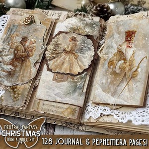 Pacchetto di Natale neutro stampabile Carte dorate Junkjournal Animali di Natale fantasy Carte di diario della foresta magica Pacchetto stampabile di Babbo Natale