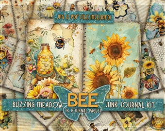 Bee printable junk journal Summer papers digital Honeycomb printful pages Bee gift papers Honey bee journal Vintage bees junkjournal prints