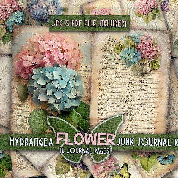 Hydrangea flower printable junkjournal papers Vintage autumn flower Digital downloaded hydrangea Junk journal gifted pages Floral printables