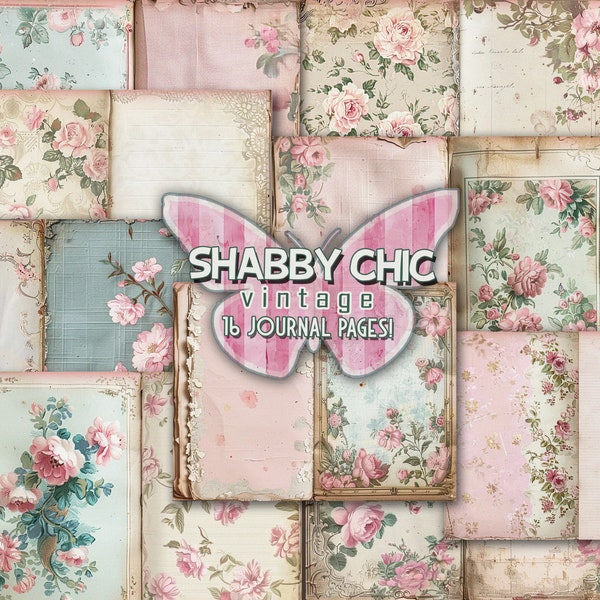 Shabby chic junkjournal papers printable Vintage pink rustic Digital blank pages Shabby floral journal Grunge papers Flower junkjournal kit