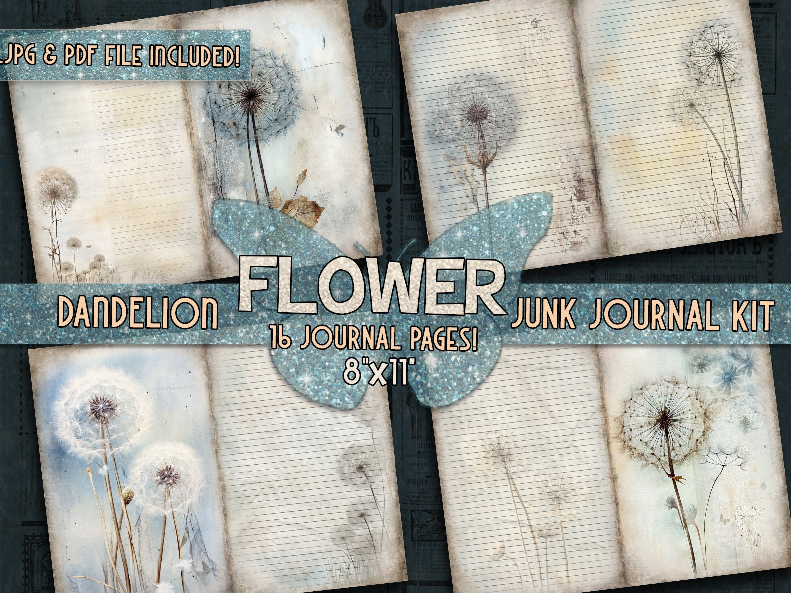 Flower Junk Journal Kit Printable Pages Dandelion Digital Downloaded ...