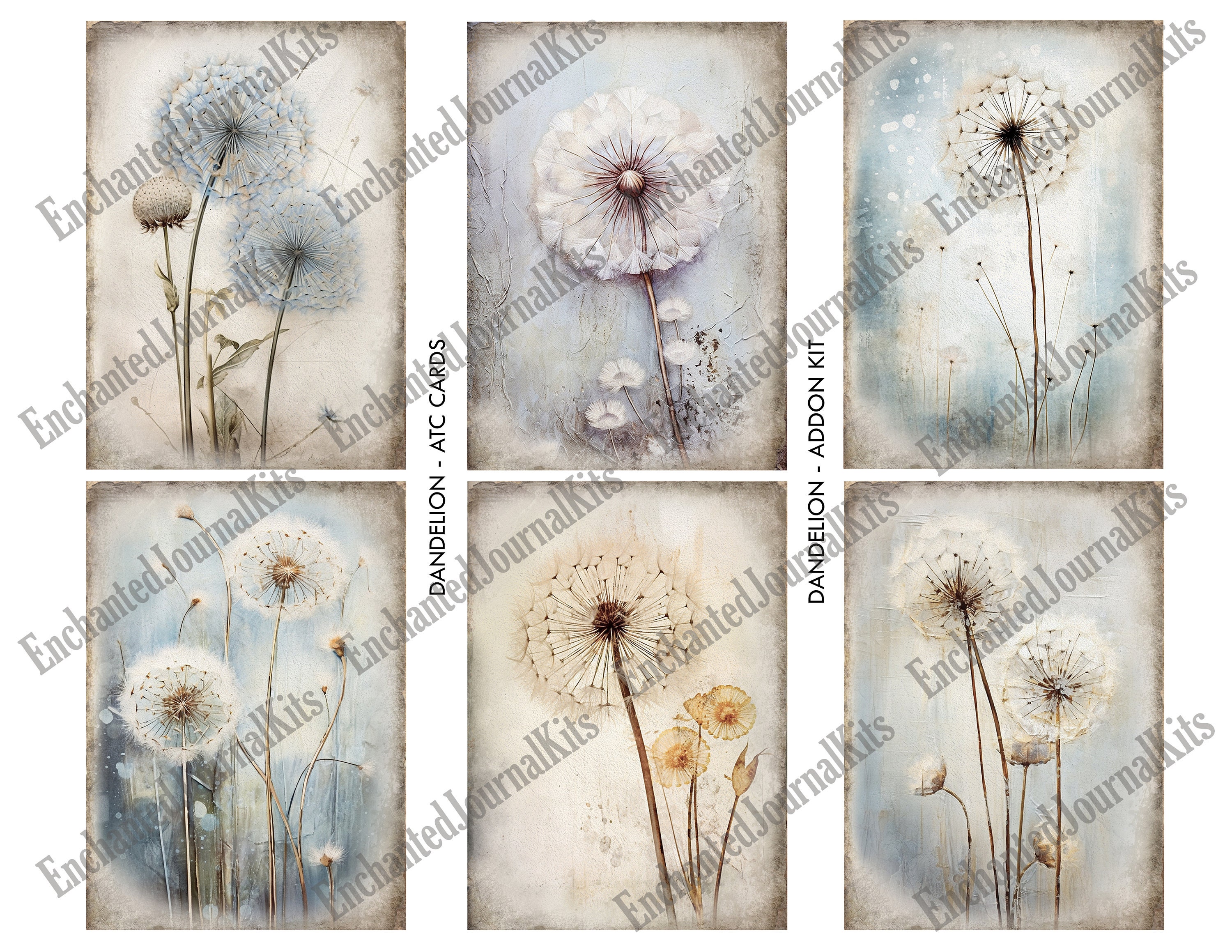Floral Junk Journal Kit Ephemera Printable Pages Dandelion Flower Addon ...