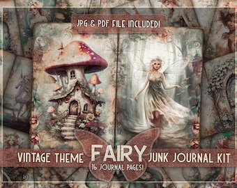 Vintage fairy junk journal kit printable Fairies junkjournal magical Fantasy forest junkjournal Vintage kit Dark fairytale junkjournal Beige