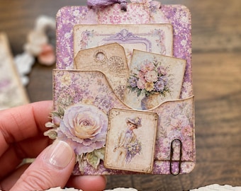 Pastel autumn printable folio Shabby pink hidden paperclip Cozy cottagecore fall craft project Vintage memory book mini folio Floral journal