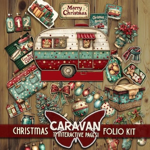 Afdrukbare kerstcadeaukaart Folding folio junk journal Digitale kerst camper clipart Giftfull card folio papers Christmas ephemera kit