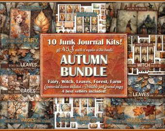 Fall Bundle junkjournal papers Autumn] fairy printable bundle Autumn witch ephemera Bundle leaves fall Digital bundle papers junkjournal kit