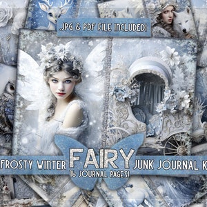 Papéis imprimíveis de fadas de inverno junkjournal Trono de dragão papéis de urso impressos Floresta de cervos junkjournal Vestido estampado de lobo de inverno Castelo de fadas