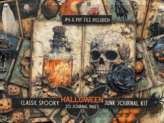 Vintage halloween printable papers Spooky journal prints Gothic halloween darkness Digital autumn halloween junkjournal Vintage classic kit