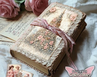 Pink christmas papers journal bundle Vintage pink victorian junkjournal Christmas santa papers printable Shabby pink bundle junkjournal kit