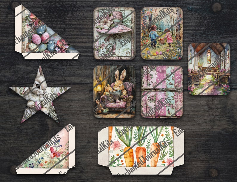 Easter Papers Ephemera Printable Bunny Tags Pockets Envelop Digital ...