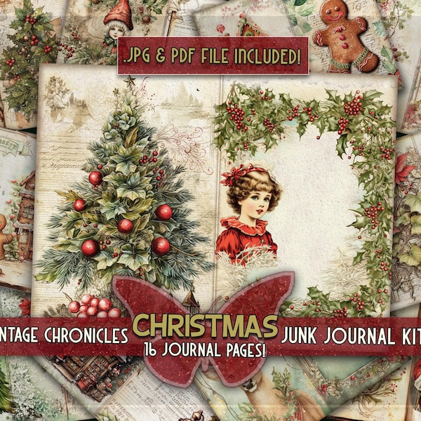 Vintage christmas junk journal printable Rustic papers journal Digital victorian christmas Decorative pages printable Gifted digital prints