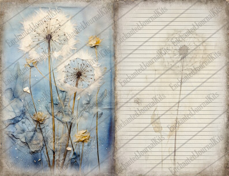 Flower Junk Journal Kit Printable Pages Dandelion Digital Downloaded ...