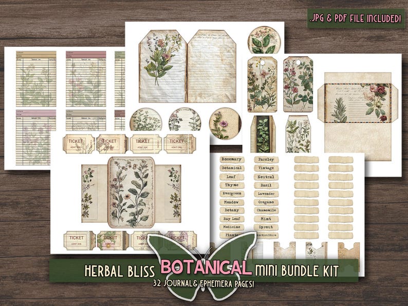 Botanical Art Bundle Prints Junkjournal Plant Book Papers Vintage ...