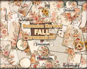 Rustic boho fall ephemera Botanical envelope printable Autumn wildflower junkjournal ledger Vintage seasonal floral folio Gratitude journals