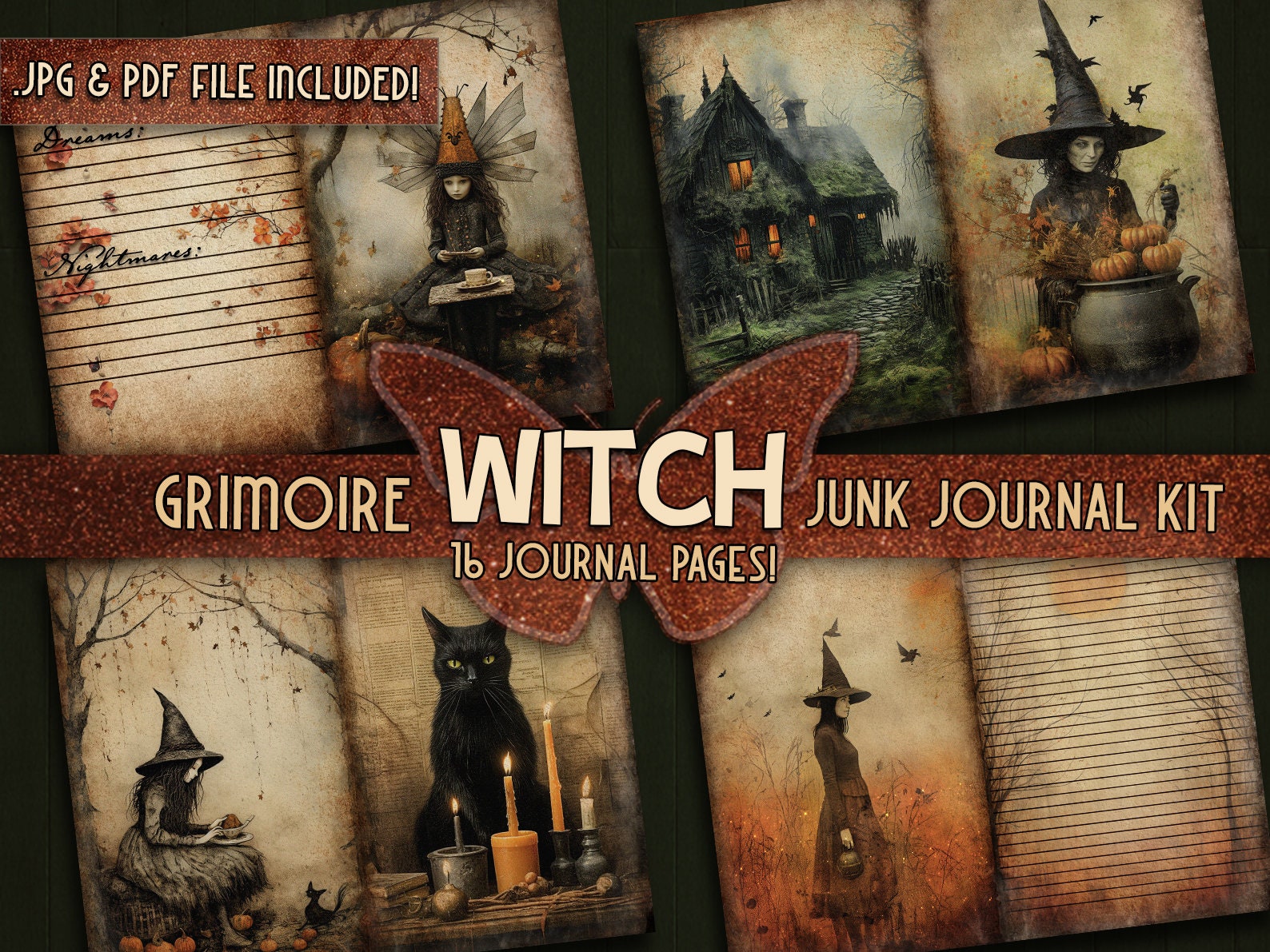 Grimoire Witch Junkjournal Printable Kit Ephemera Autumn Witchie Pages ...