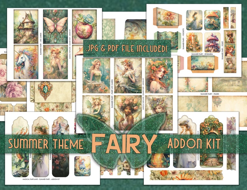 Puede incluir: Un kit de collage digital con un tema de hadas de verano. El kit incluye im&aacute;genes de hadas, mariposas, flores y otros elementos caprichosos. El kit es perfecto para scrapbooking, creaci&oacute;n de tarjetas y otros proyectos de manualidades. Se incluyen archivos JPG y PDF.