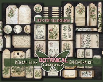 Botanical Junk Journal Kit – Vintage Floral Ephemera (digital Collage ...