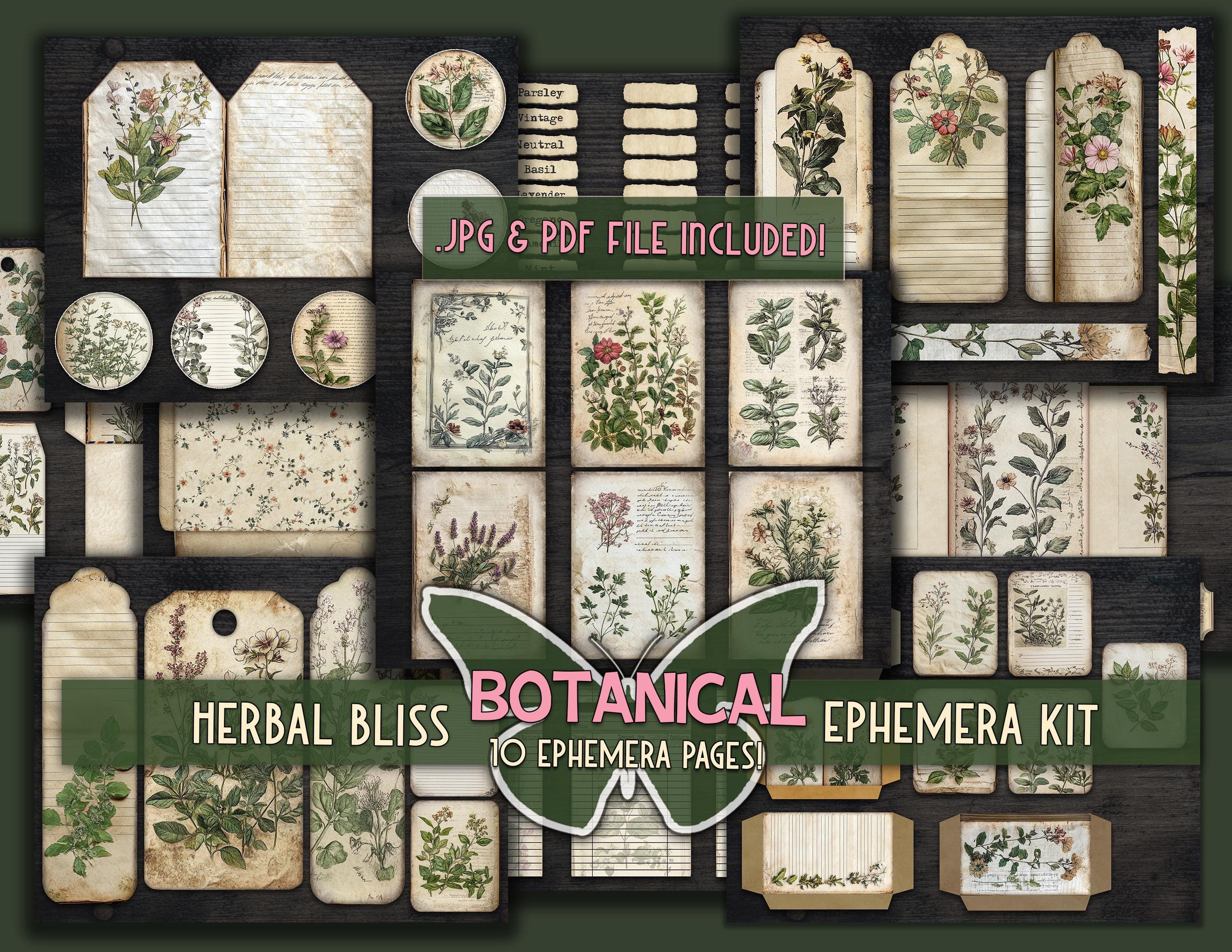 Botanical Junk Journal Ephemera Herbs Printable Cards Addon Garden ...