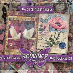 Papéis de cartas de amor para impressão Roxo amor junkjournal Páginas de cartas de rosas Pássaros baixados digitalmente para impressão Papéis de romance de casal Cupido presente