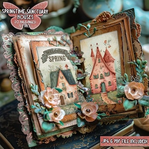 Documenti junkjournal stampabili della casa Mezze pagine digitali primaverili Download familiari verdi Junkjournal papercraft Foglio di mezza pagina stampabile delle case