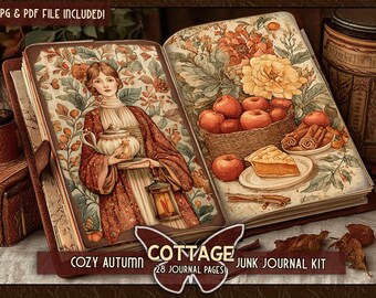 Cozy rustic autumn cottage printable Vintage fall junkjournal Cozy harvest sheets Thanksgiving autumn scapbook Rustic junk journal paper kit