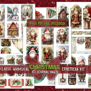 Klassisches Weihnachten Ephemera Kit zum ausdrucken Traditionelle Papiere junkjournal Skurril Weihnachten Umschlag Tags Postkarten Printful Addons