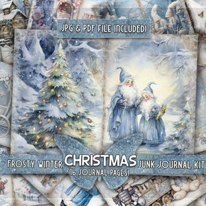 Winter christmas printful junkjournal Blue kit Digital downloaded papers Giftful winter Santa junkjournal pages Christmas gifted printful