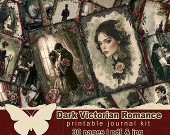 Dark victorian romance junkjournal Gothic romantic wedding crafts printable Elegent victorian love story pages Digital moody vintage journal