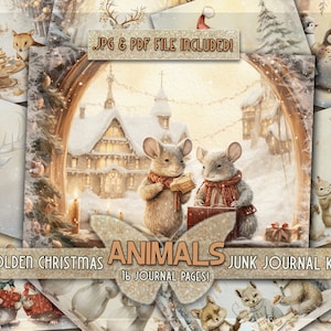 Animal papers junkjournal christmas Downloaded digital mouse paper Penguin christmas deer Godlen animal junkjournal papers printful squirrel