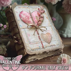 Afdrukbaar shabby chic junkjournaal Pink romantiek minibundel Digitale Victoriaanse shabby papers Esthetische halve pagina's printful Love junkjournal