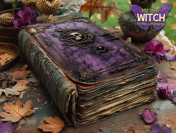 Magical witch bundle printable Purple junkjournal papers Ephemera journal witch gift Dark pages printful Bundle journal Witchcraft paper kit