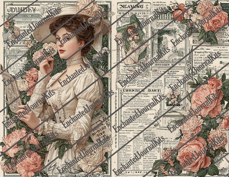 Rustic Victorian Printable Journal Lady Pictures Digital Floral ...