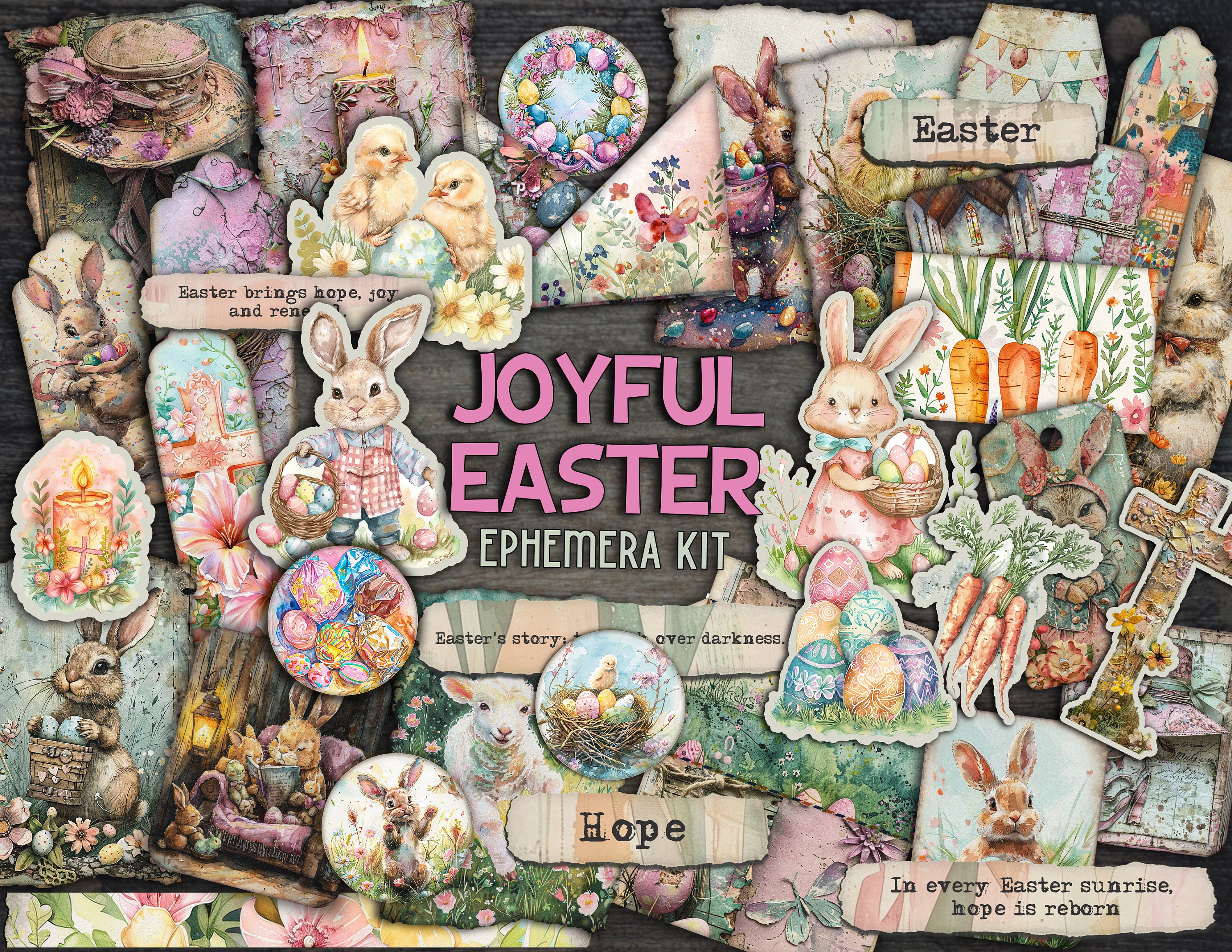 Easter Papers Ephemera Printable Bunny Tags Pockets Envelop Digital ...