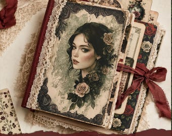 Dark gothic romantic papers bundle Victorian wedding memory book Rustic musical junkjournal bundle Dark femenine gift paper Keepsake journal