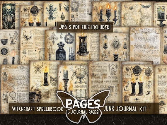Witchcraft spell pages printable Grimoire magic spellbook page Vintage witch BOS printable Dark magic spells Digital witchcraft junk journal