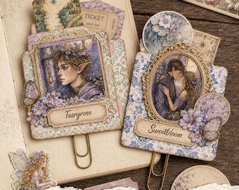 Amethyst fairy hidden paperclip Digital fairycore giftable folio Fantasy mini memory book Whimsical castle fairy ephemera Magical woodland