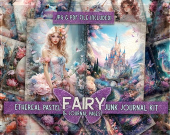 Magical fairy printable papers Pastel junkjournal fairytale Princess castle papers Enchanting junkjournal Magical forest garden Fairie paper