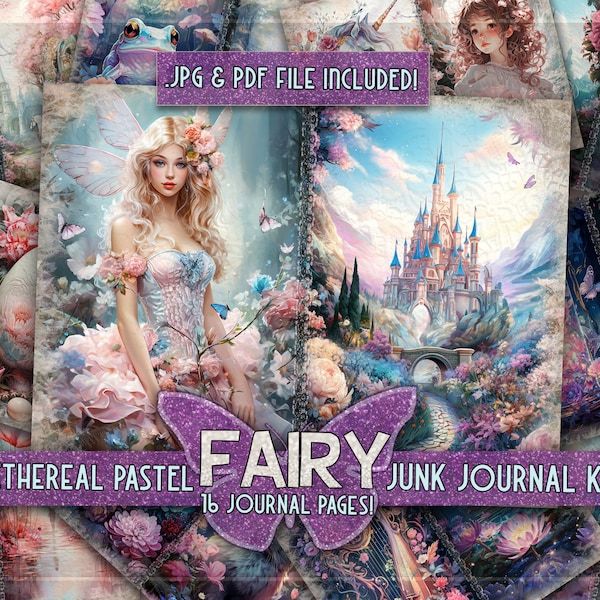 Magical fairy printable papers Pastel junkjournal fairytale Princess castle papers Enchanting junkjournal Magical forest garden Fairie paper