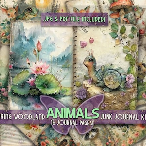 Woodland animals printable junkjournal Spring forest papers Whimsical animals printful Woodland arts digital Spring animal junk journal kit