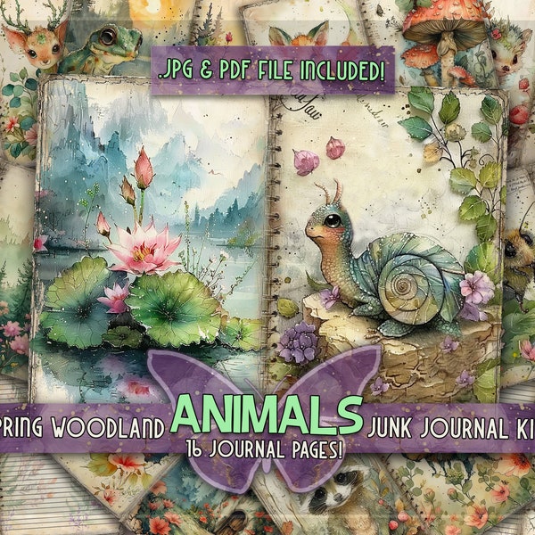 Journal imprimable animaux de la forêt printemps forêt papiers animaux lunatiques imprimable Arts de la forêt numérique printemps animal indésirable journal kit
