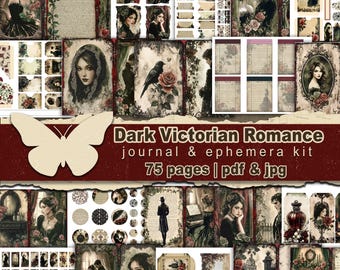 Dark gothic romance journal Victorian moody papers bundle Printable classic novel scrapbook Old book romantic junkjournal bundle Digital kit