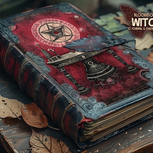 Witch bundle printable kit Gothic junkjournal bundle Dark witch ephemera Digital red paper Grimoire BOS pages Magical witch junk journal kit zdjęcie 1