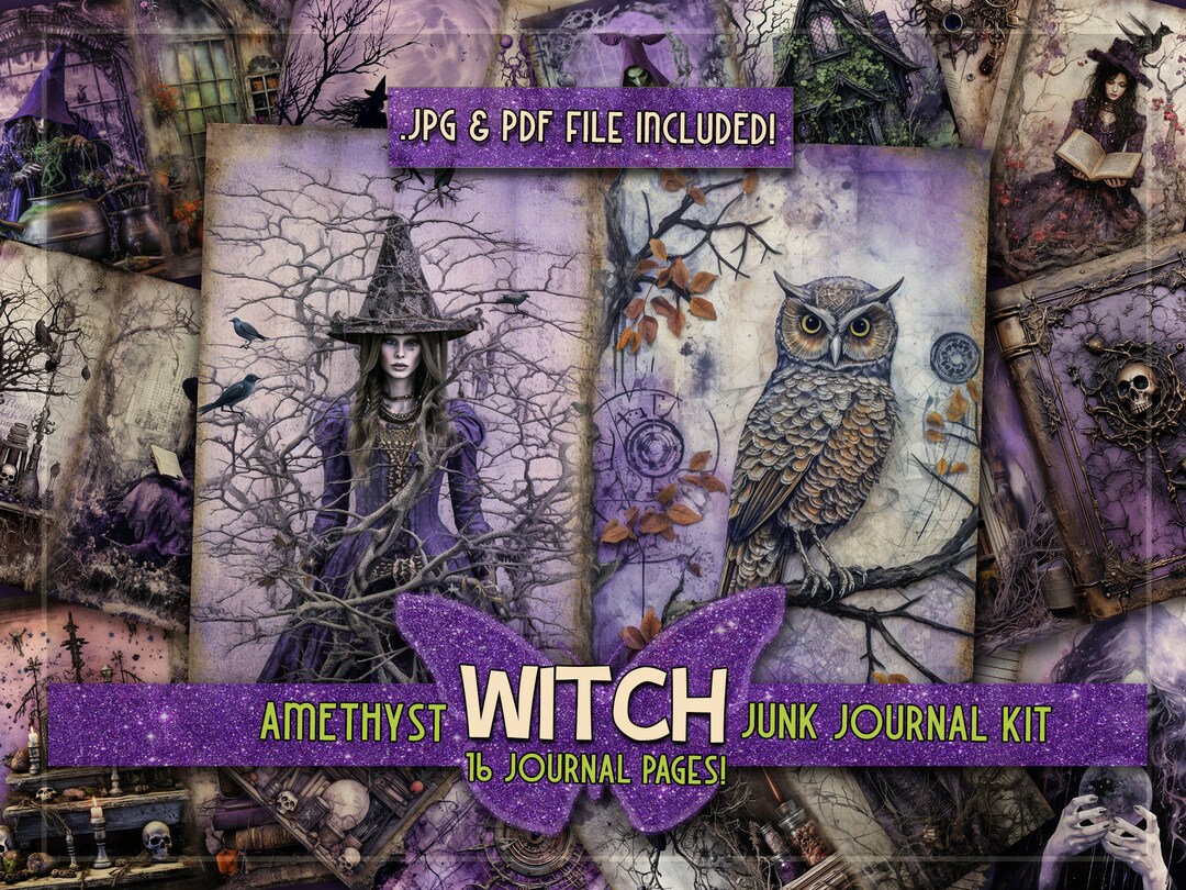 Magical Witch Junkjournal Papers Printable Kit Purple Witch Dark ...