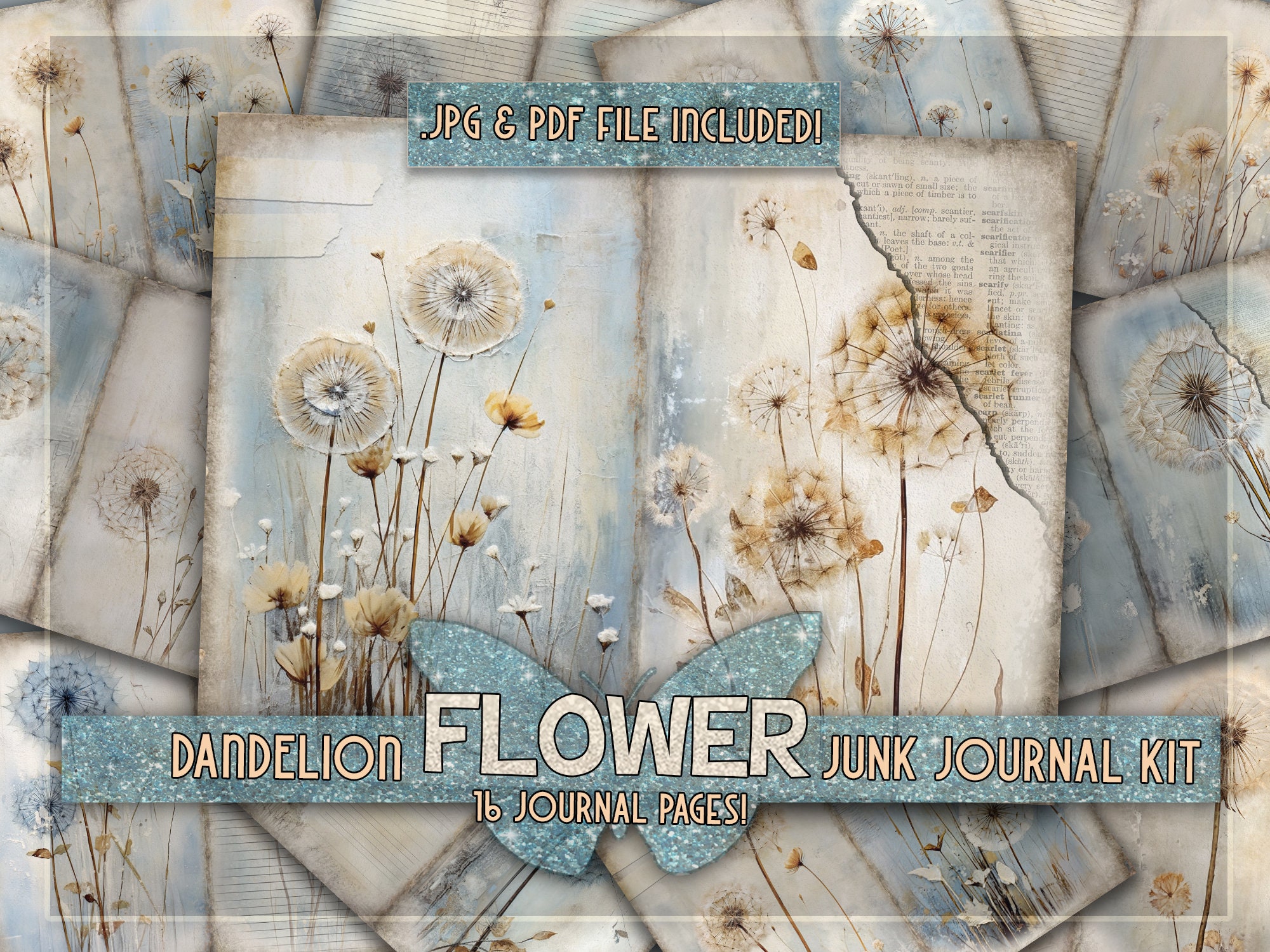 Flower Junk Journal Kit Printable Pages Dandelion Digital Downloaded ...