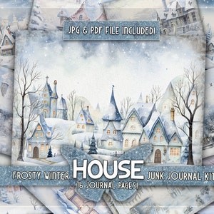 Winter houses printful papers junkjournal Christmas houses papers Digital downloaded Winter snow house giftful Christmas pages Junk journal